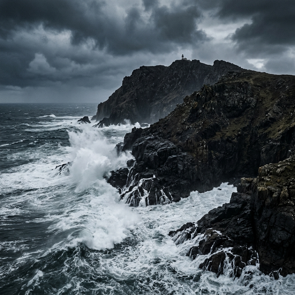 Cape Horn rocky cliffs jutting into the stormy Drake Passage